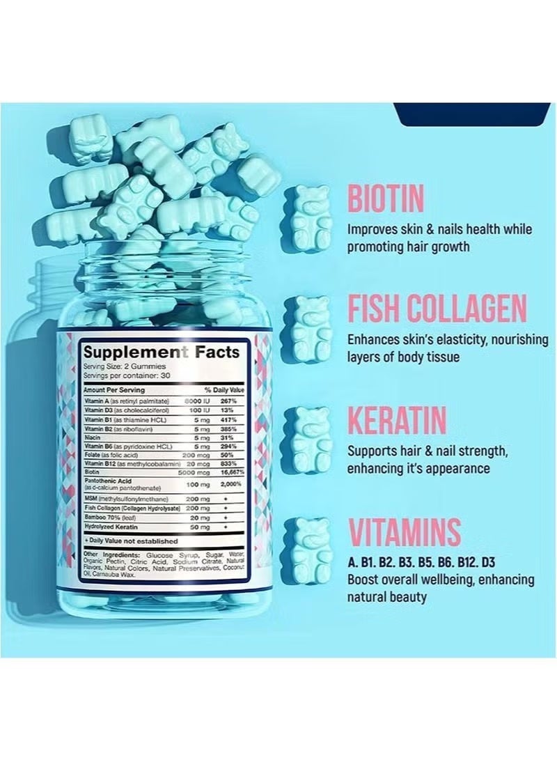 Biotin Hair Skin & Nails Gummies with Biotin | Premium Hair Growth Vitamins with Keratin and Collagen Gummies for Nail Growth | Biotin Gummies with Essential Hair and Nails Vitamins for Women and Men, 60 Gummies - Image 4